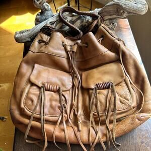 Vintage Lucky brand leather fringe bucket shoulder purse bag tote